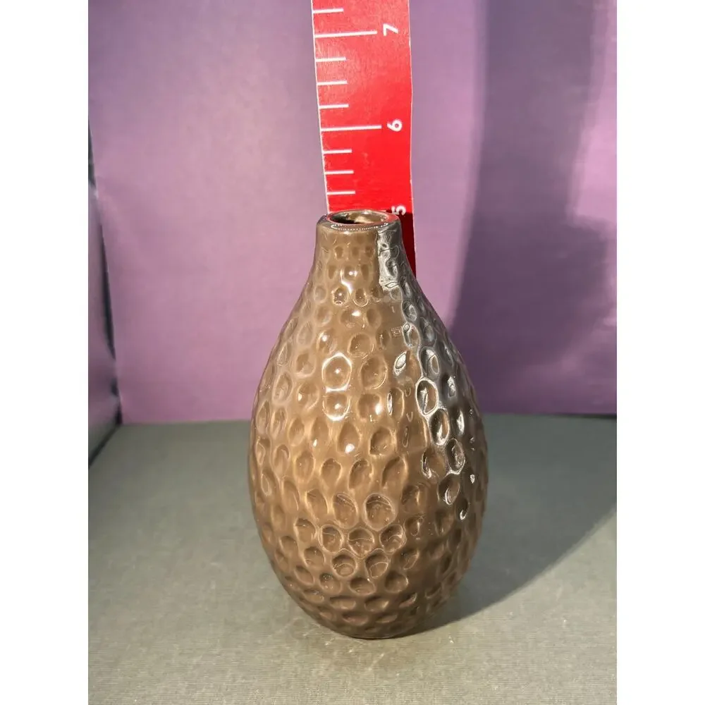Dimpled Ceramic Brown Vase Modern Style 5in